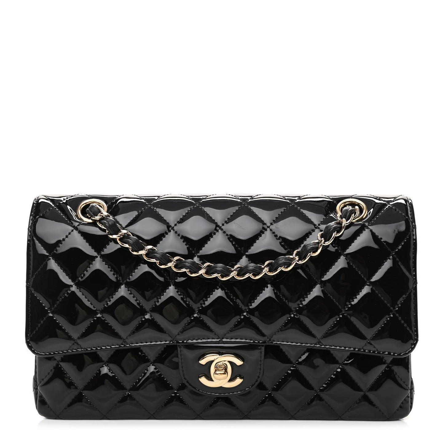 Patent Quilted Medium Double Flap Black