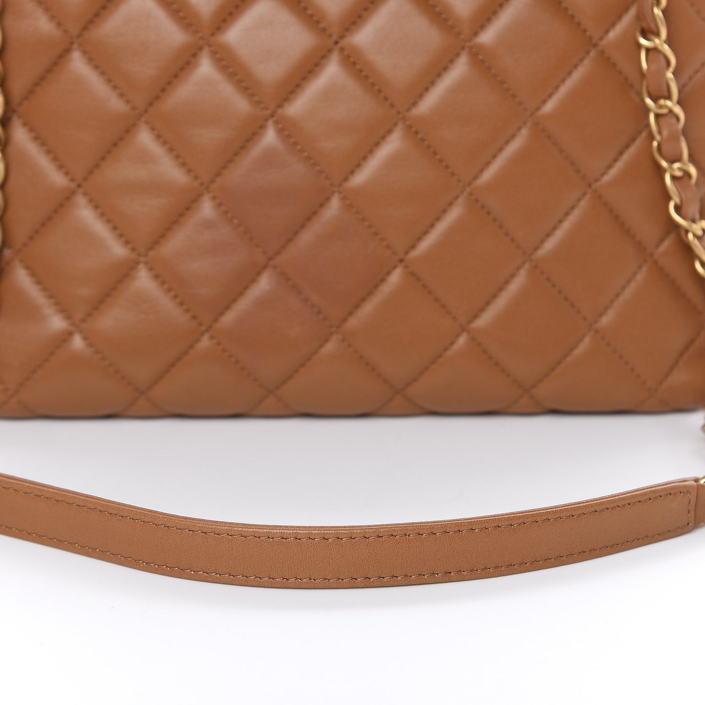 Lambskin Quilted Medium Trendy CC Bowling Bag Camel