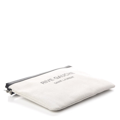Saint Laurent Linen Canvas Rive Gauche Zipped Pouch Optic White 4 of 6