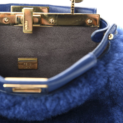 Fendi Shearling Shiny Nappa Micro Peekaboo Iconic Satchel Blue 9 of 11