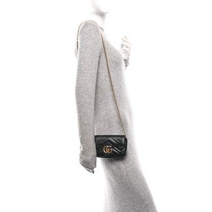 Gucci Calfskin Matelasse Super Mini GG Marmont Shoulder Bag Black 2 of 11