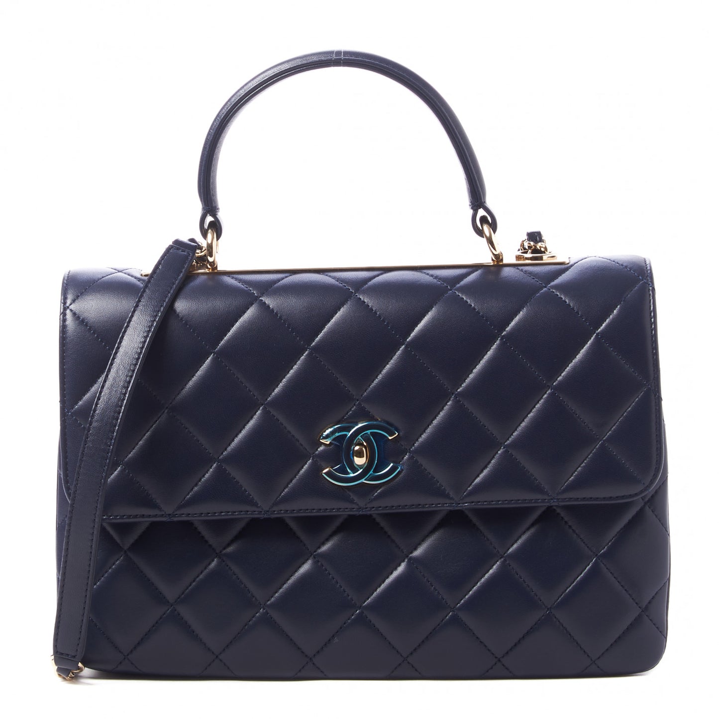 Lambskin Quilted Medium Trendy CC Flap Dual Handle Bag Navy Blue