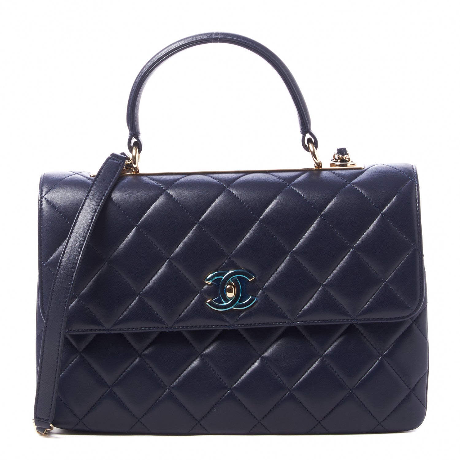 Chanel Lambskin Quilted Medium Trendy CC Flap Dual Handle Bag Navy Blue 1 of 9