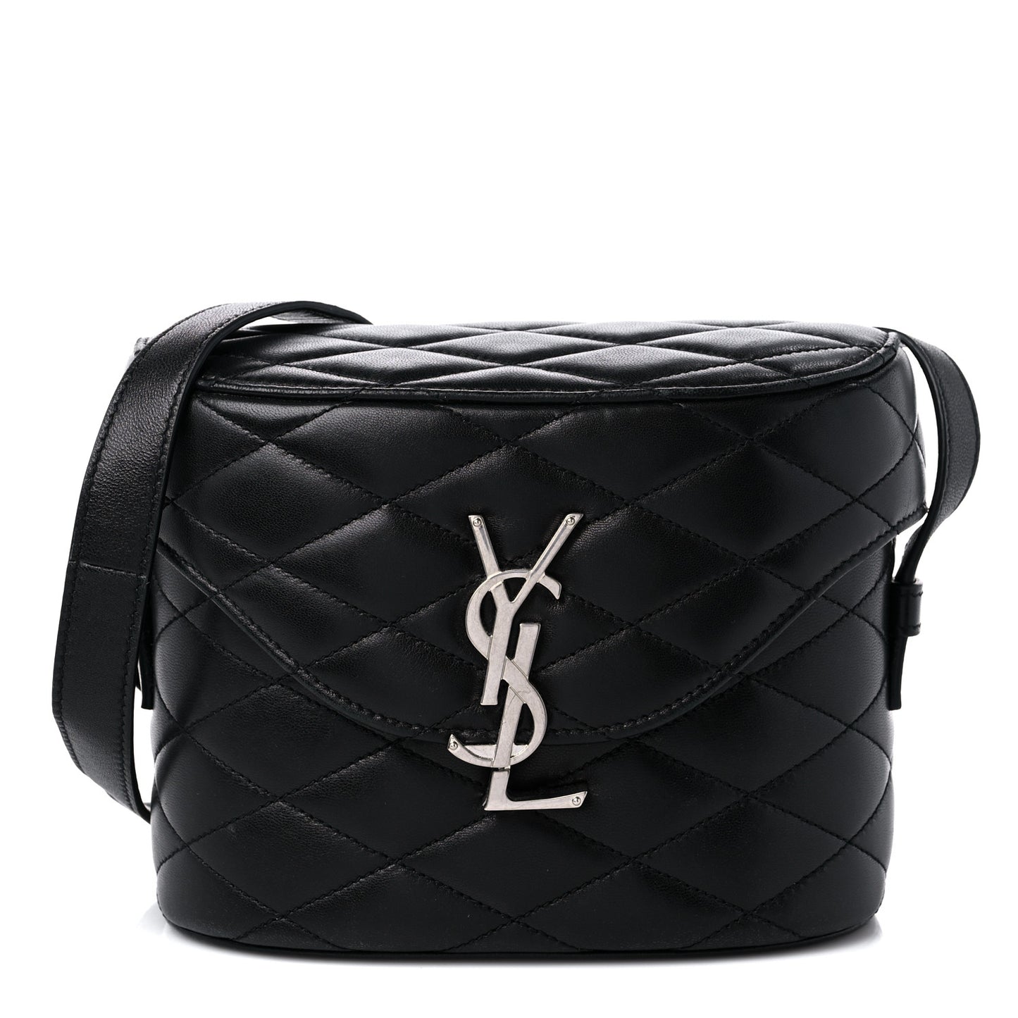 Lambskin Quilted Monogram June Box Bag Black
