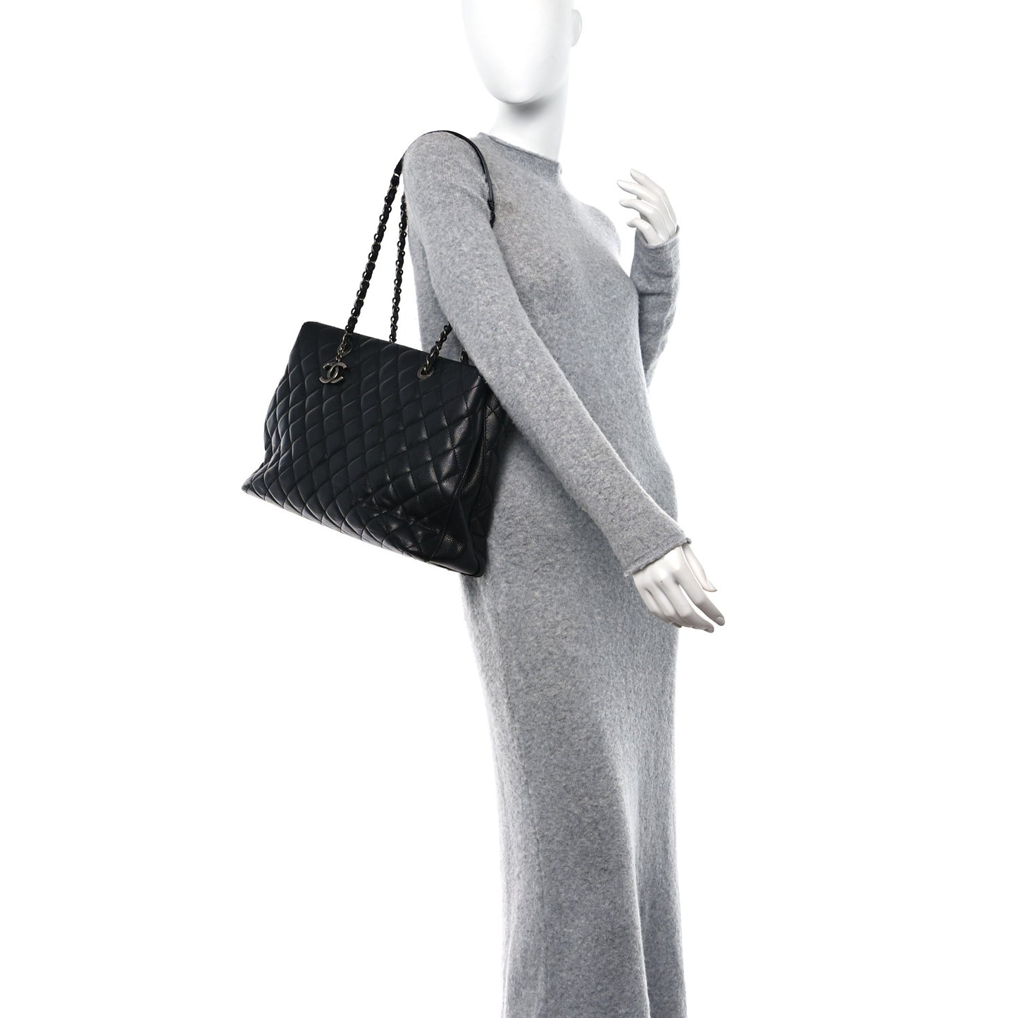 Caviar Quilted City Shopping Tote Black