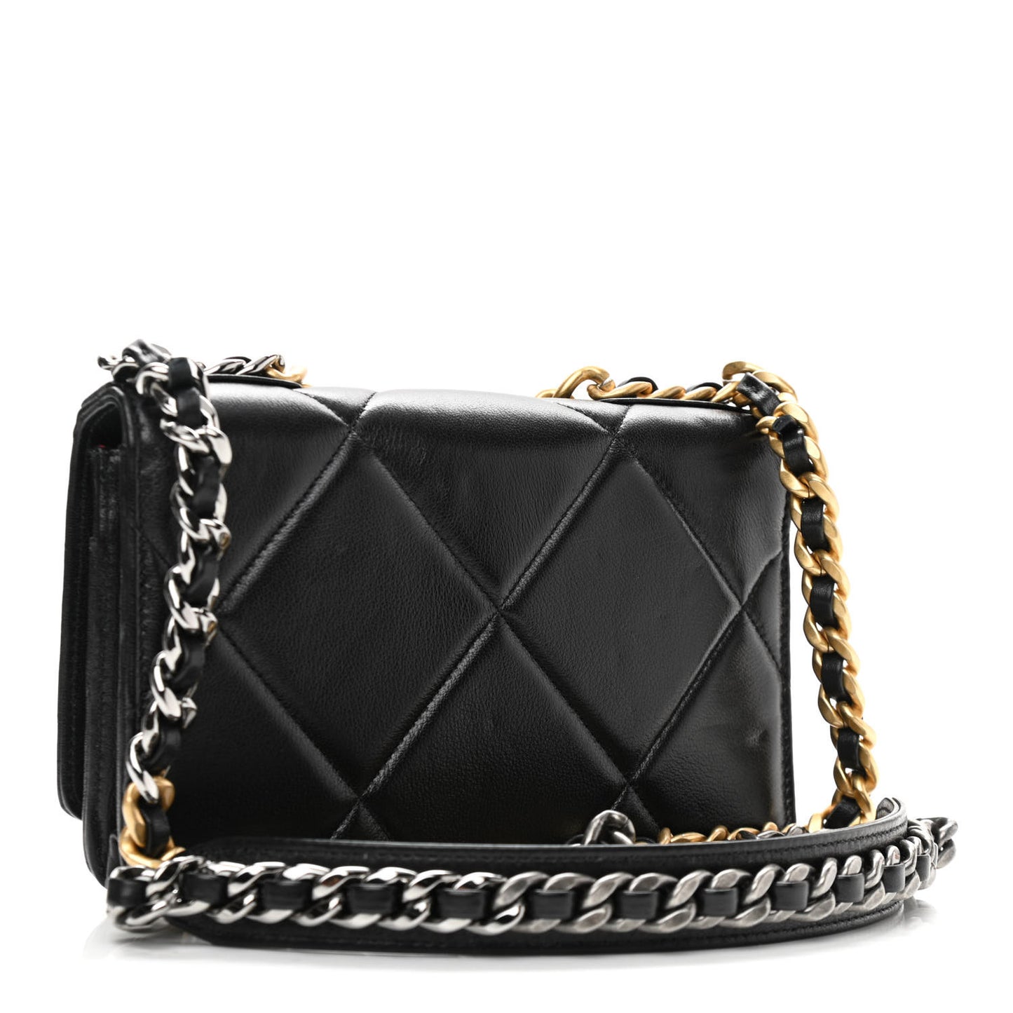 Lambskin Quilted Chanel 19 Wallet On Chain WOC Black