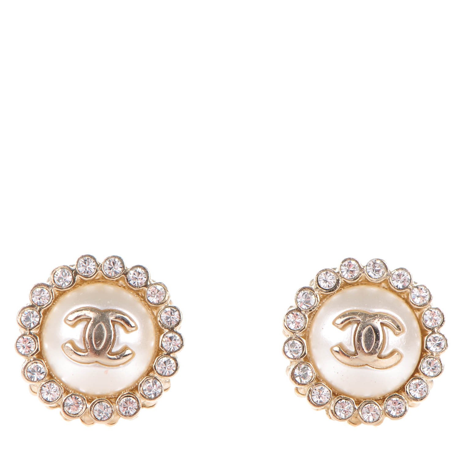 Chanel Pearl Crystal CC Earrings Gold 1 of 5