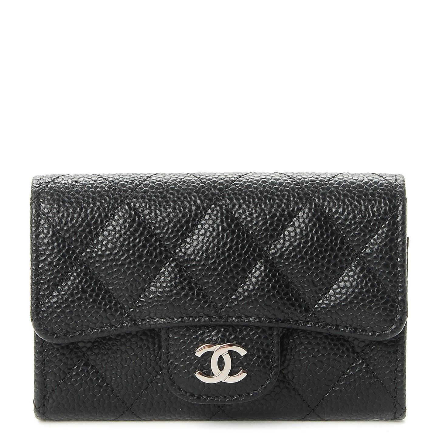 Caviar Quilted Flap Card Holder Black