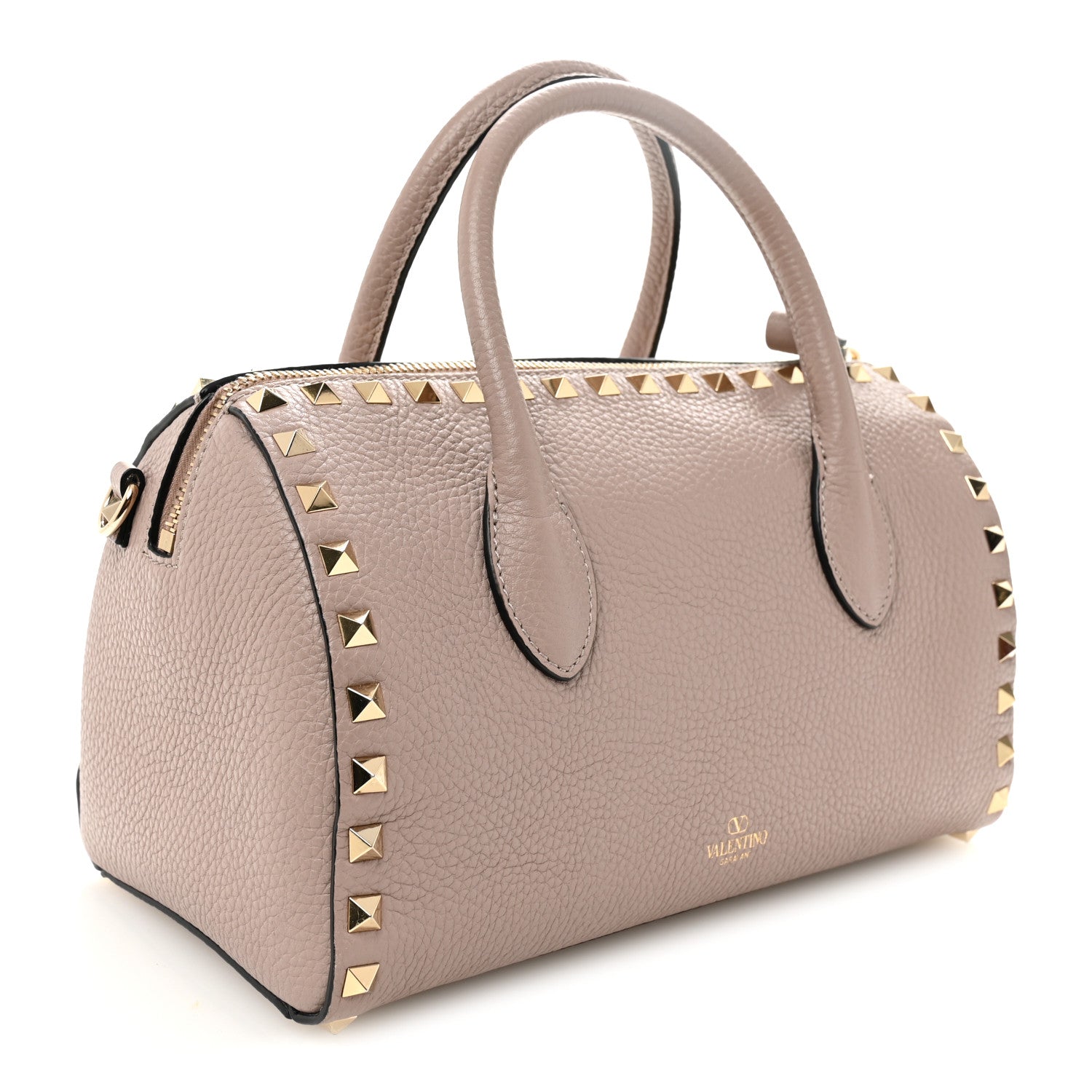 Valentino Garavani Pebbled Calfskin Rockstud Bowling Bag Poudre 3 of 9