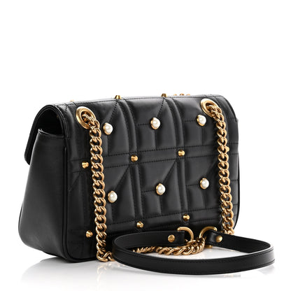 Gucci Calfskin Matelasse Studded Small Pearly GG Marmont Shoulder Bag Black 3 of 13