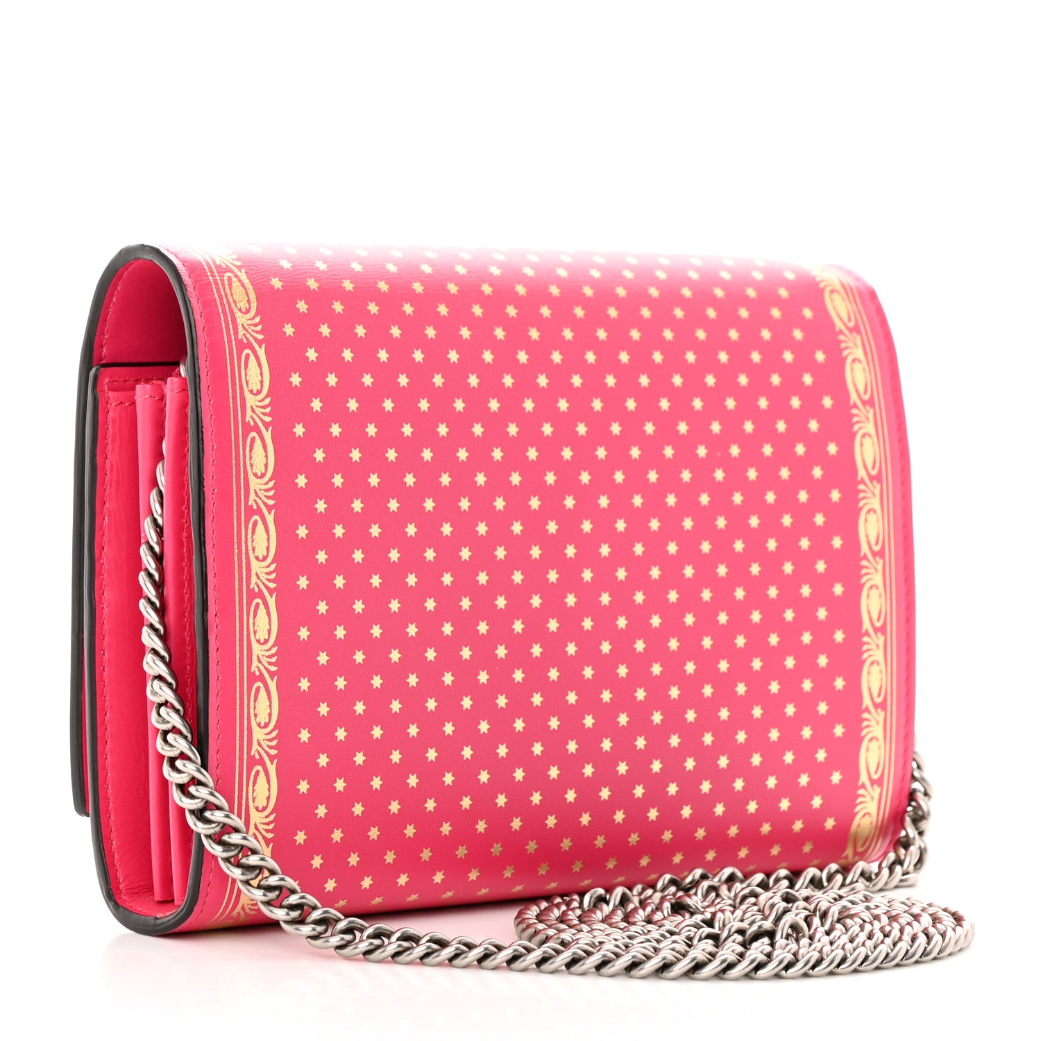 Gucci X SEGA Calfskin GUCCY Stars Chain Wallet Violet Fuxia Gold 3 of 17