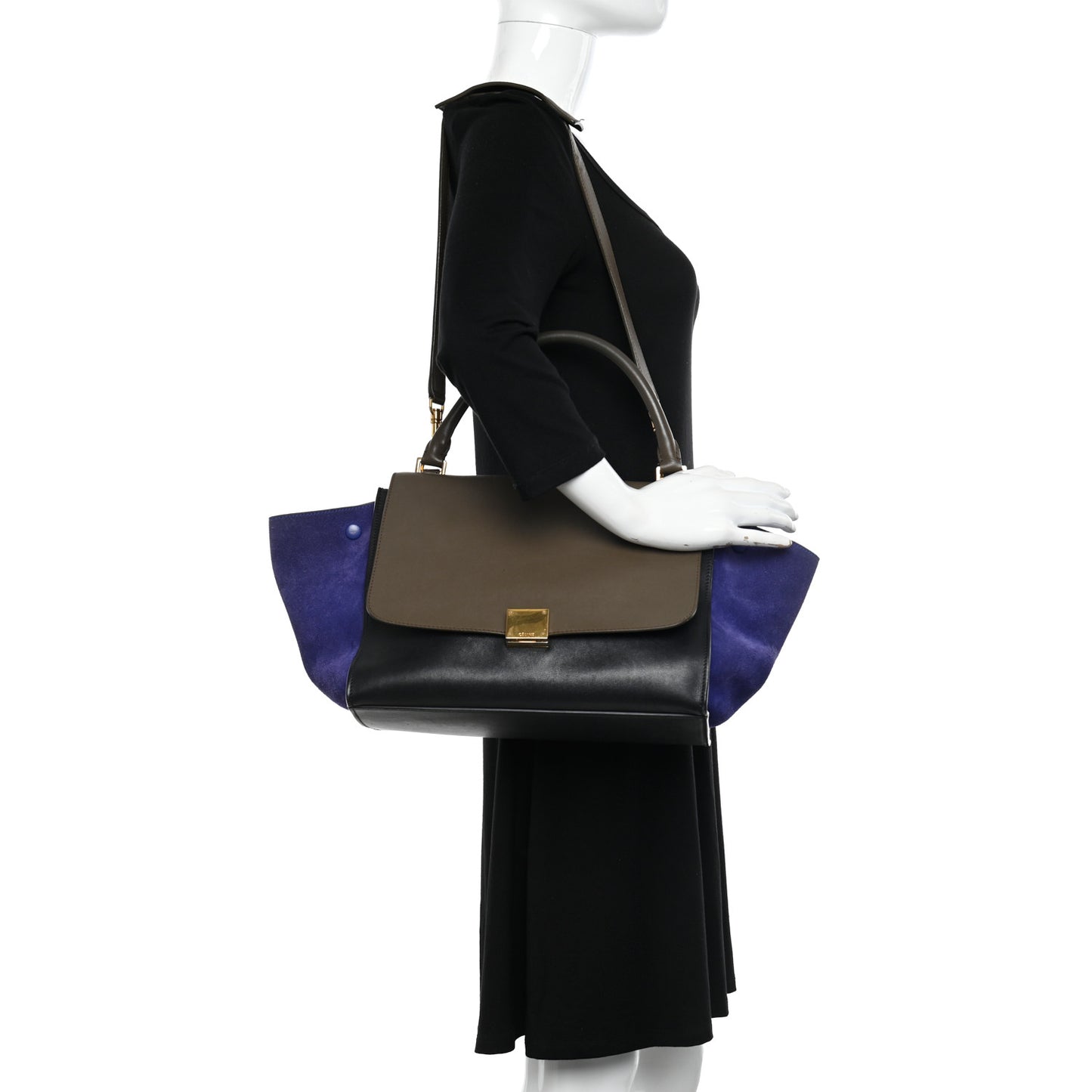 Smooth Calfskin Suede Medium Tri-Color Trapeze Indigo