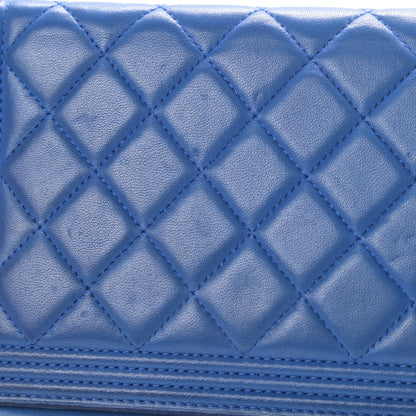 Chanel Lambskin Quilted Boy Wallet On Chain WOC Blue 20 of 21