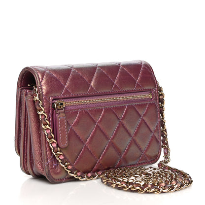 Chanel Iridescent Lambskin Quilted Mini Wallet On Chain WOC Purple 3 of 10