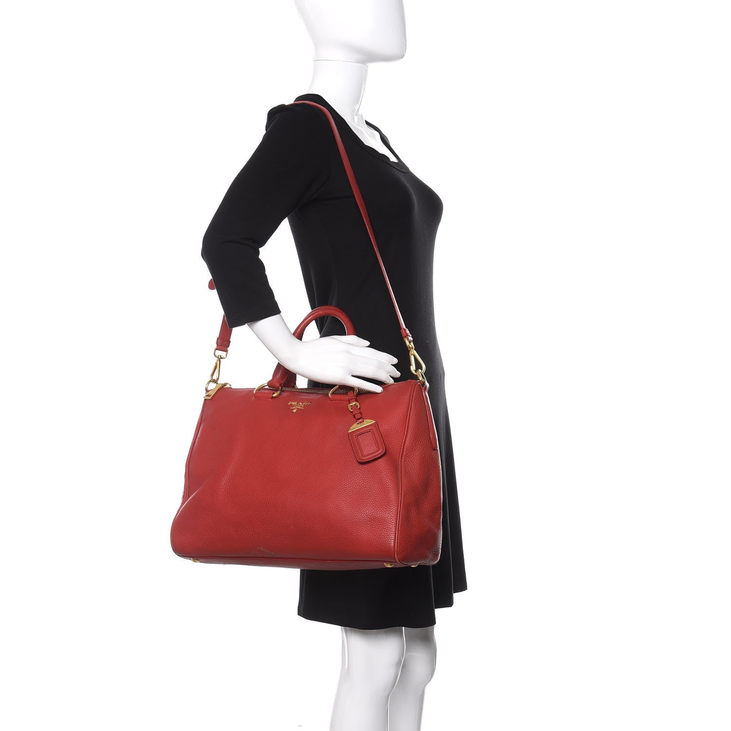 Prada Vitello Daino Top Handle Shoulder Bag Rosso 2 of 17