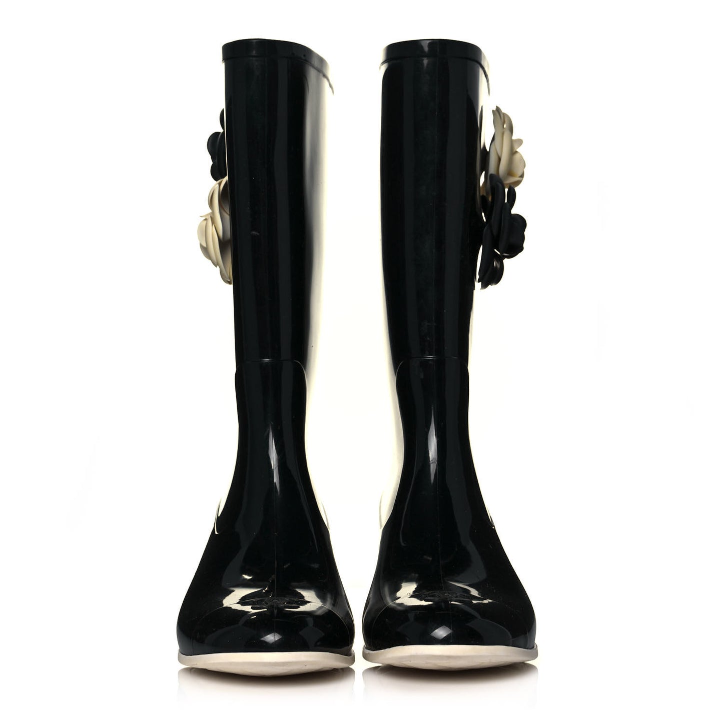 Rubber Camellia Rain Boots 39 Black
