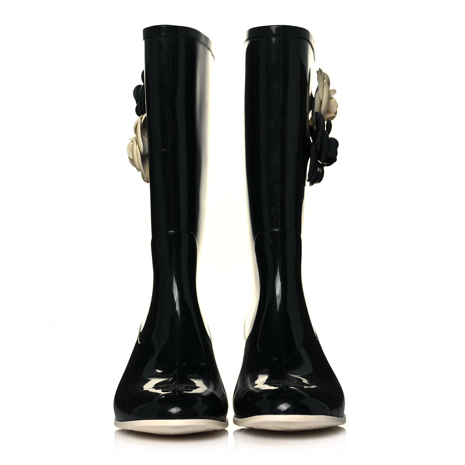 Chanel Rubber Camellia Rain Boots 39 Black 2 of 7