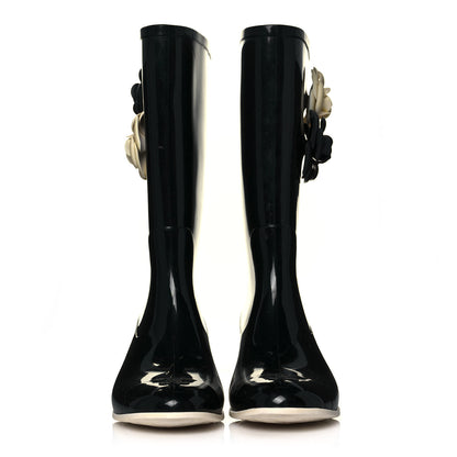 Chanel Rubber Camellia Rain Boots 39 Black 2 of 7