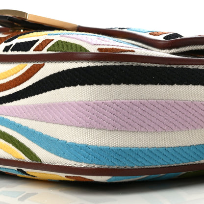Fendi X SARA COLEMAN Canvas Vitello King Seta FF Fish Eye Embroidered Baguette Grezzo Multicolor Ghianda 9 of 9