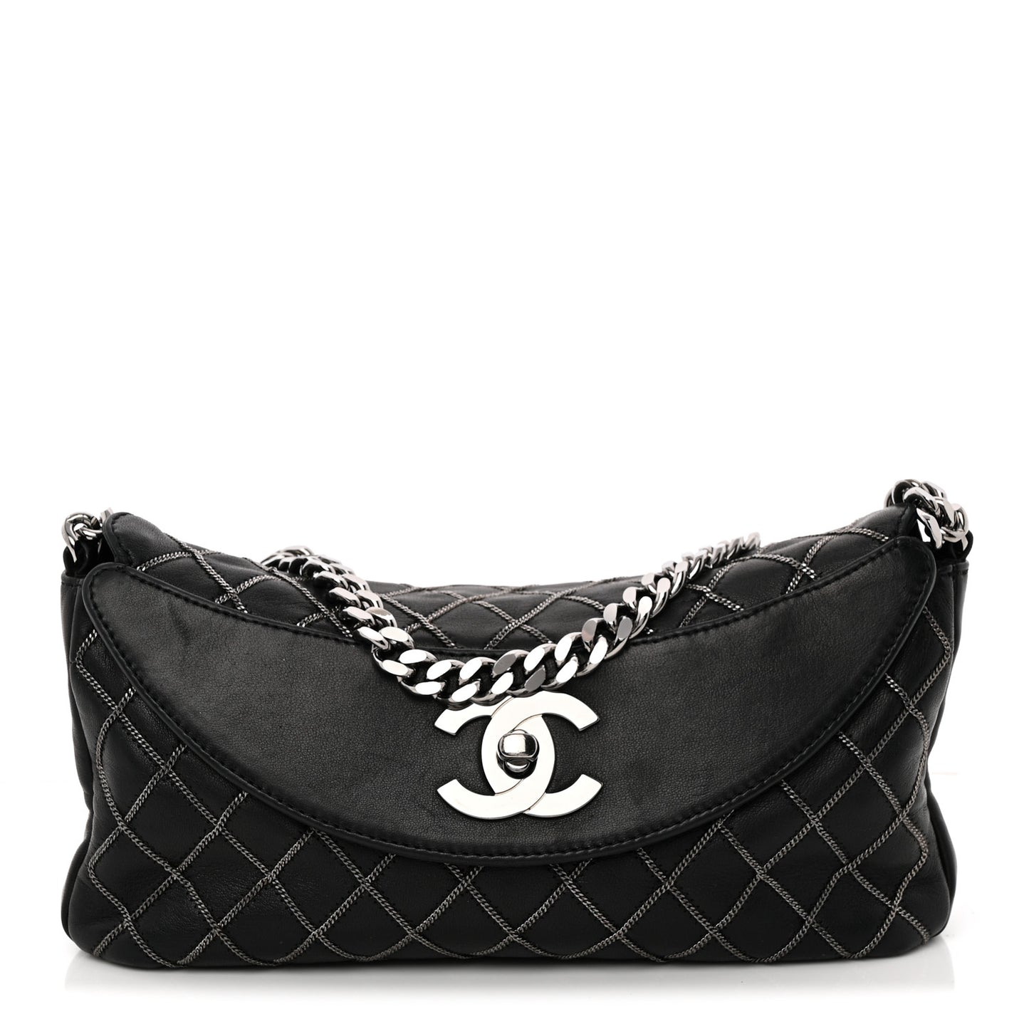 Lambskin Chain Stitch Clutch Black