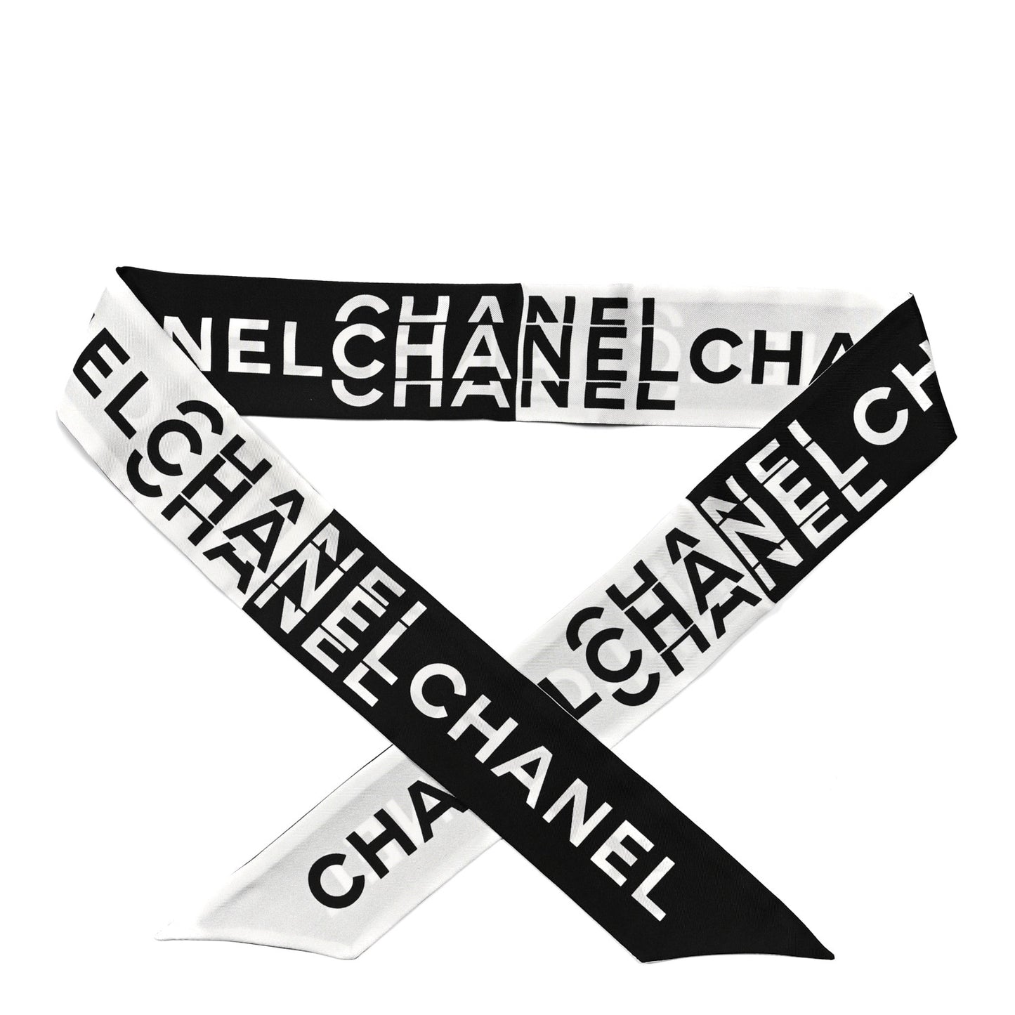 Silk Logo Slim Bandeau Scarf Black White