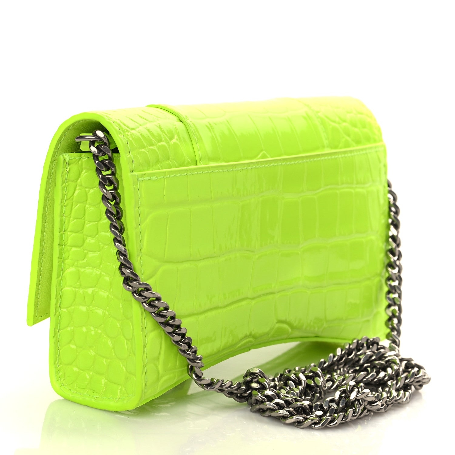 Balenciaga Shiny Calfskin Crocodile Embossed Hourglass Chain Bag Fluo Yellow 2 of 6