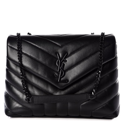 Saint Laurent Calfskin Y Quilted Monogram Small Loulou Chain Satchel Black 1 of 11