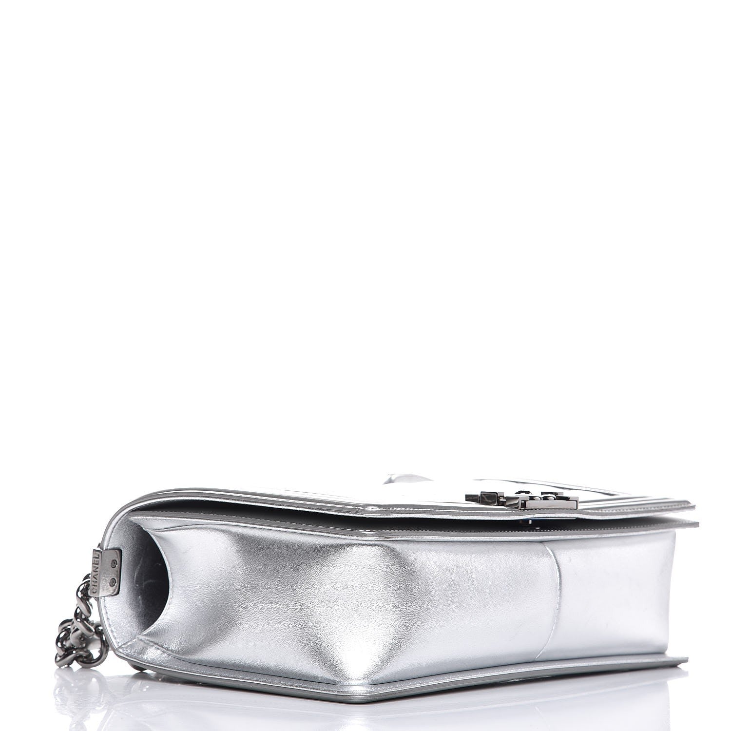 Chanel Metallic Patent Quilted New Medium Boy Flap Silver 4 of 12