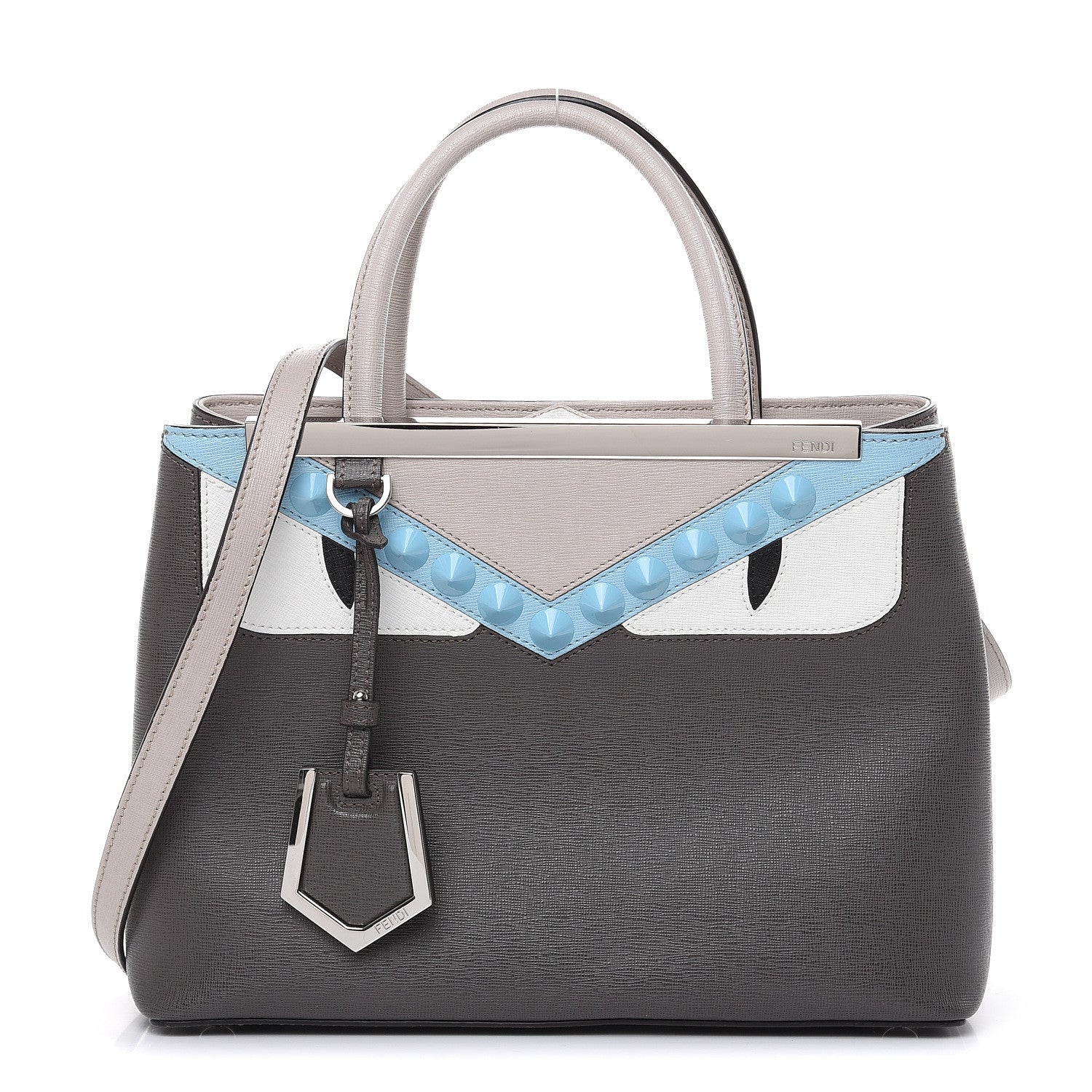 Fendi Vitello Elite Monster Eyes Studded Petite 2Jours Tote Carbone White Multicolor 1 of 9