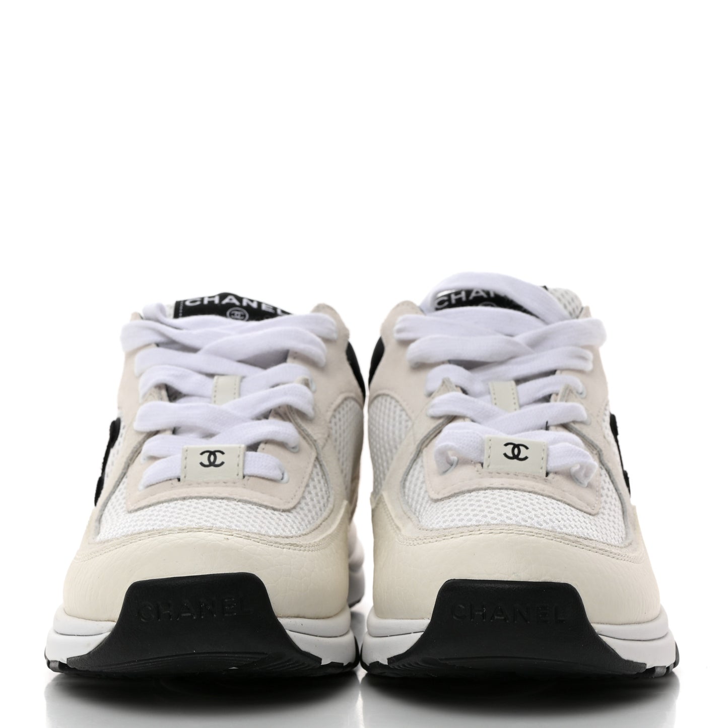 Mesh Suede Calfskin Grained Calfskin Womens CC Sneakers 37 White Black