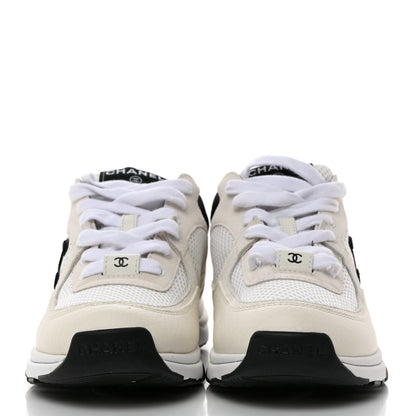 Chanel Mesh Suede Calfskin Grained Calfskin Womens CC Sneakers 37 White Black 2 of 8