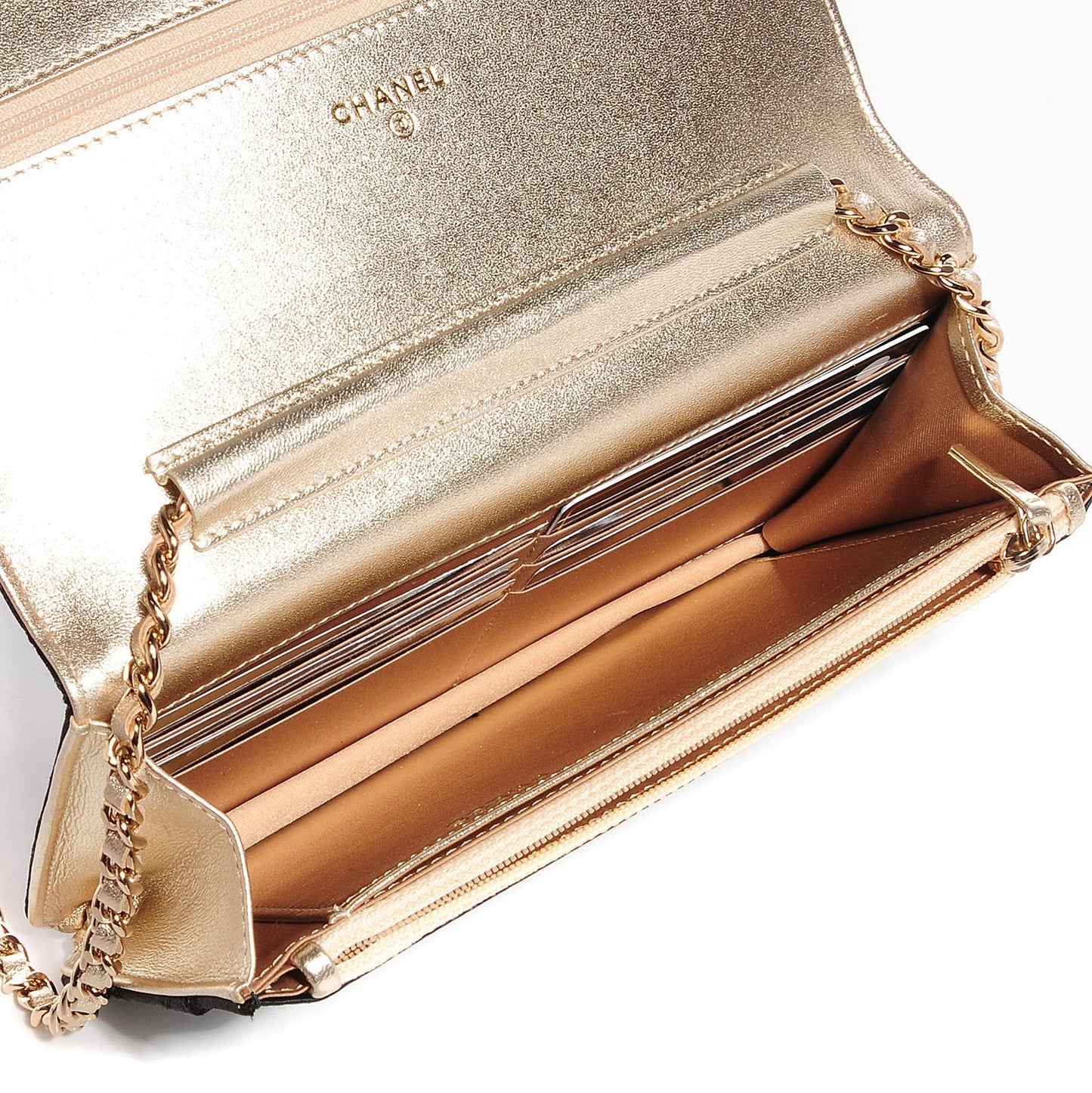 Satin Diamond Stitch Wallet On Chain WOC Black Gold
