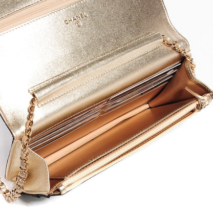 Chanel Satin Diamond Stitch Wallet On Chain WOC Black Gold 5 of 8
