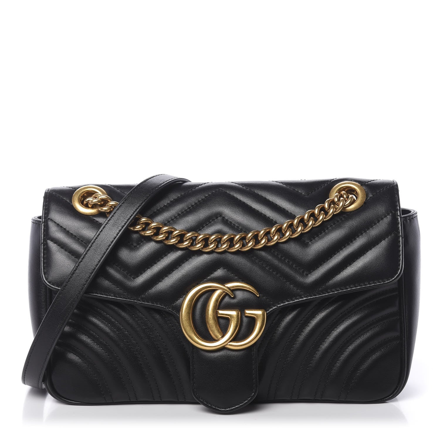 Gucci Calfskin Matelasse Small GG Marmont Shoulder Bag Black 1 of 12