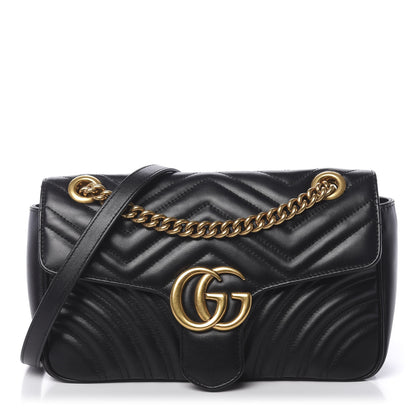 Gucci Calfskin Matelasse Small GG Marmont Shoulder Bag Black 1 of 12