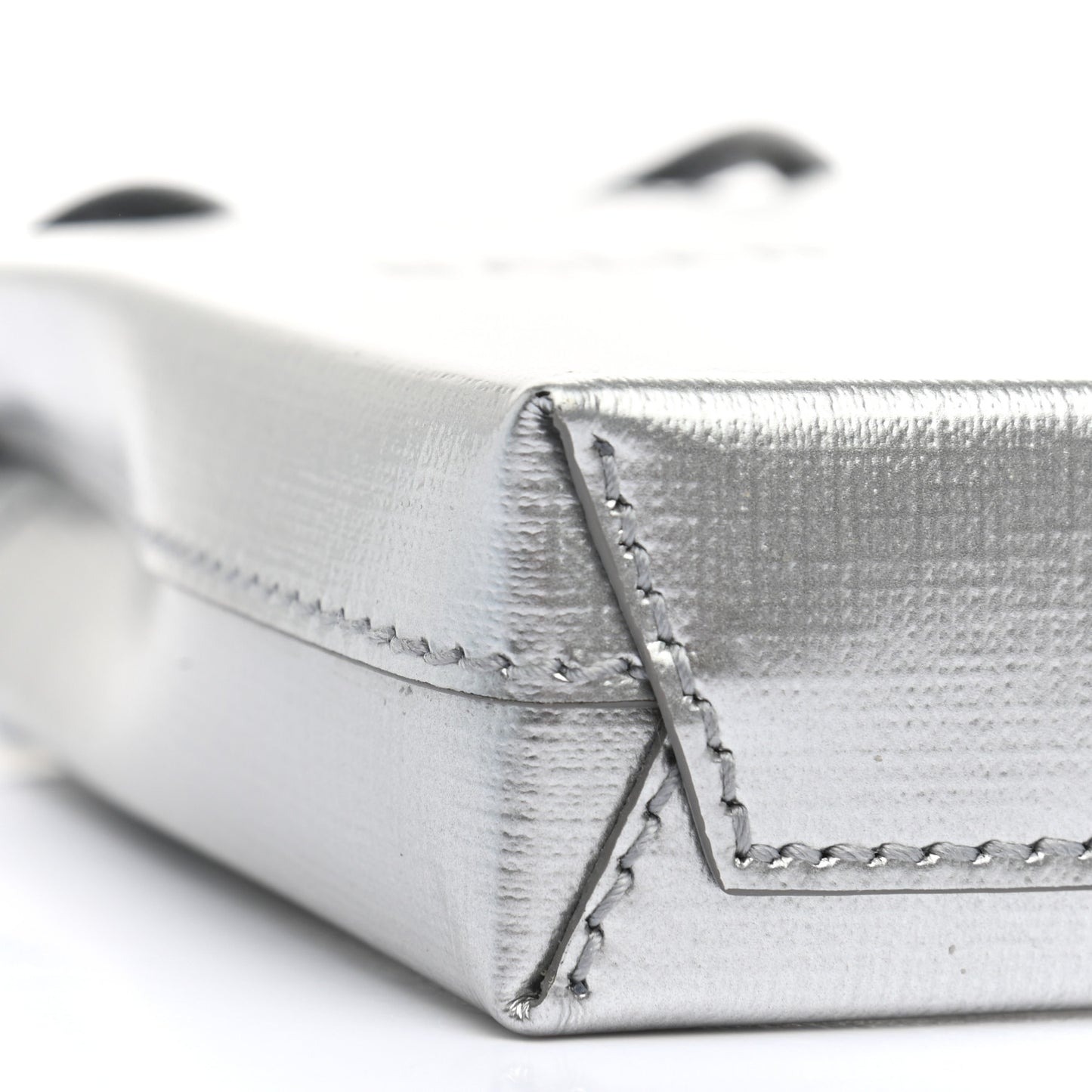 Metallic Textured Calfskin Logo Shopping Phone Holder Bag Silver