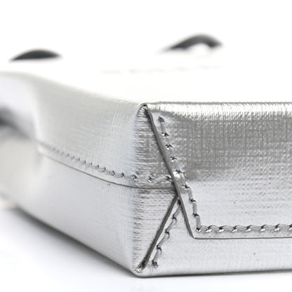 Balenciaga Metallic Textured Calfskin Logo Shopping Phone Holder Bag Silver 9 of 11