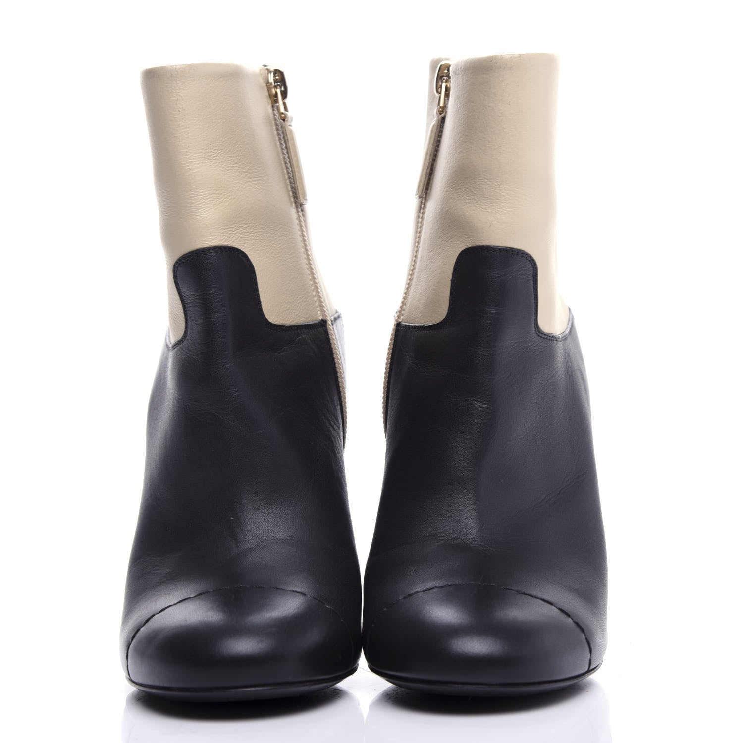 Chanel Tumbled Calfskin CC Short Boots 39 Beige Black 2 of 11