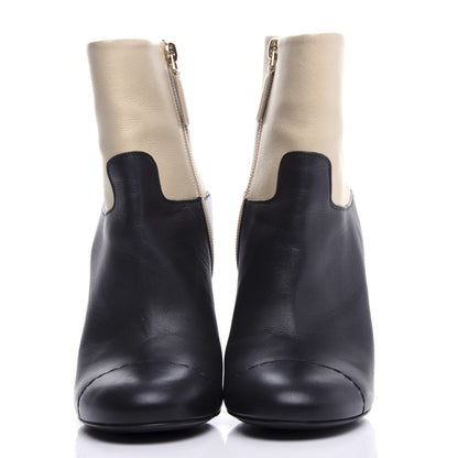 Chanel Tumbled Calfskin CC Short Boots 39 Beige Black 2 of 11