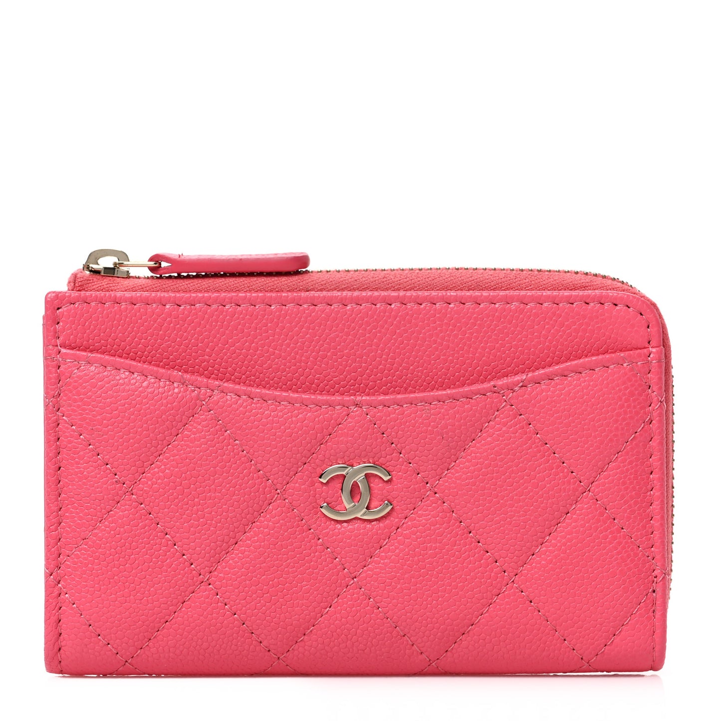 Caviar Quilted CC Zip Around Card Holder Rose