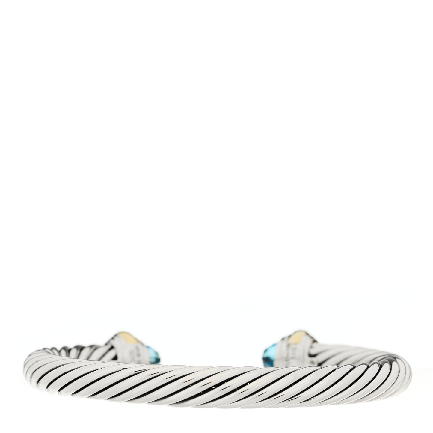 Sterling Silver 14K Yellow Gold Blue Topaz 7mm Cable Classics Bracelet