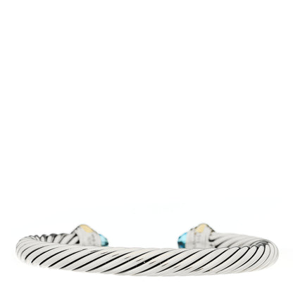 David Yurman Sterling Silver 14K Yellow Gold Blue Topaz 7mm Cable Classics Bracelet 2 of 3