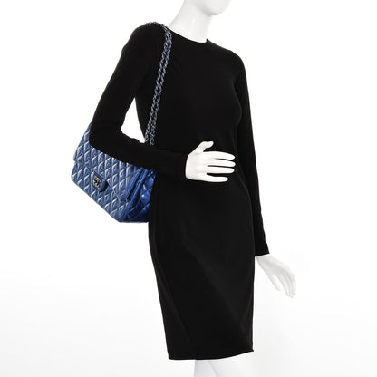 Chanel Patent Quilted Jumbo Double Flap Blue 2 of 7
