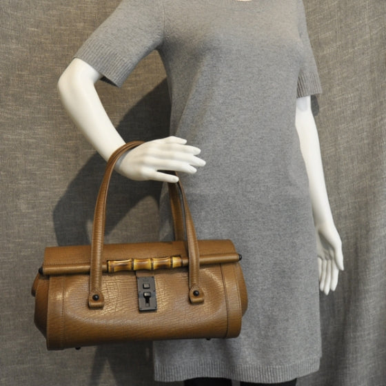 Gucci Leather Bamboo Bullet Satchel 2 of 10