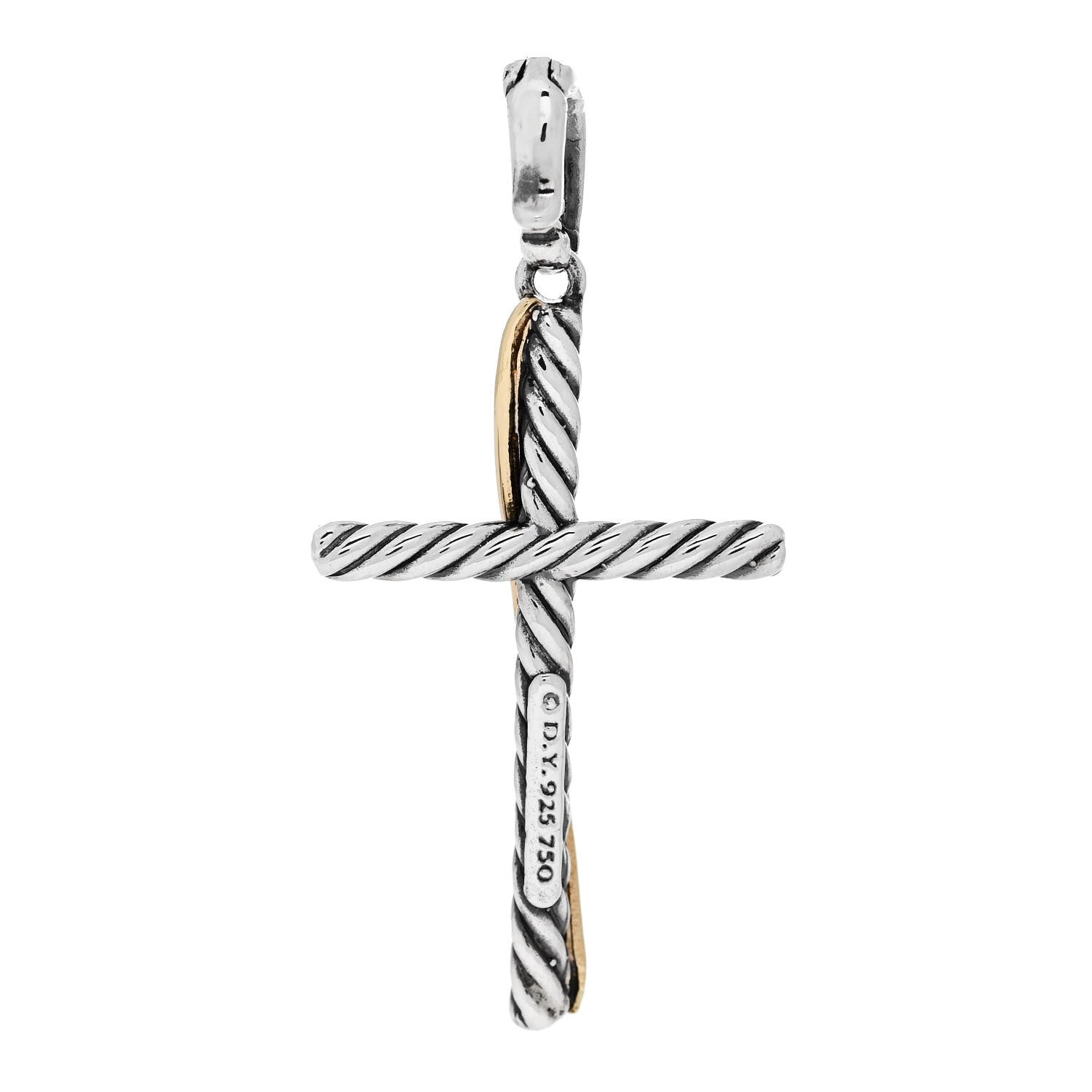 David Yurman Sterling Silver 18K Yellow Gold 35mm Crossover Cross Pendant 3 of 4