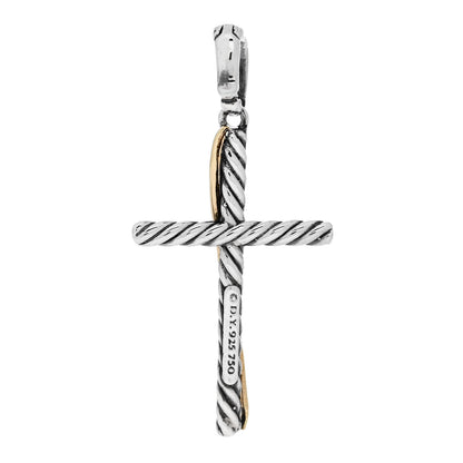 David Yurman Sterling Silver 18K Yellow Gold 35mm Crossover Cross Pendant 3 of 4