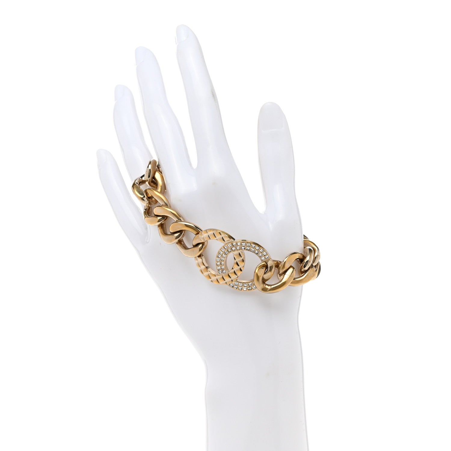 Chanel Baguette Crystal Quilted CC Chain Bracelet Gold 2 of 5