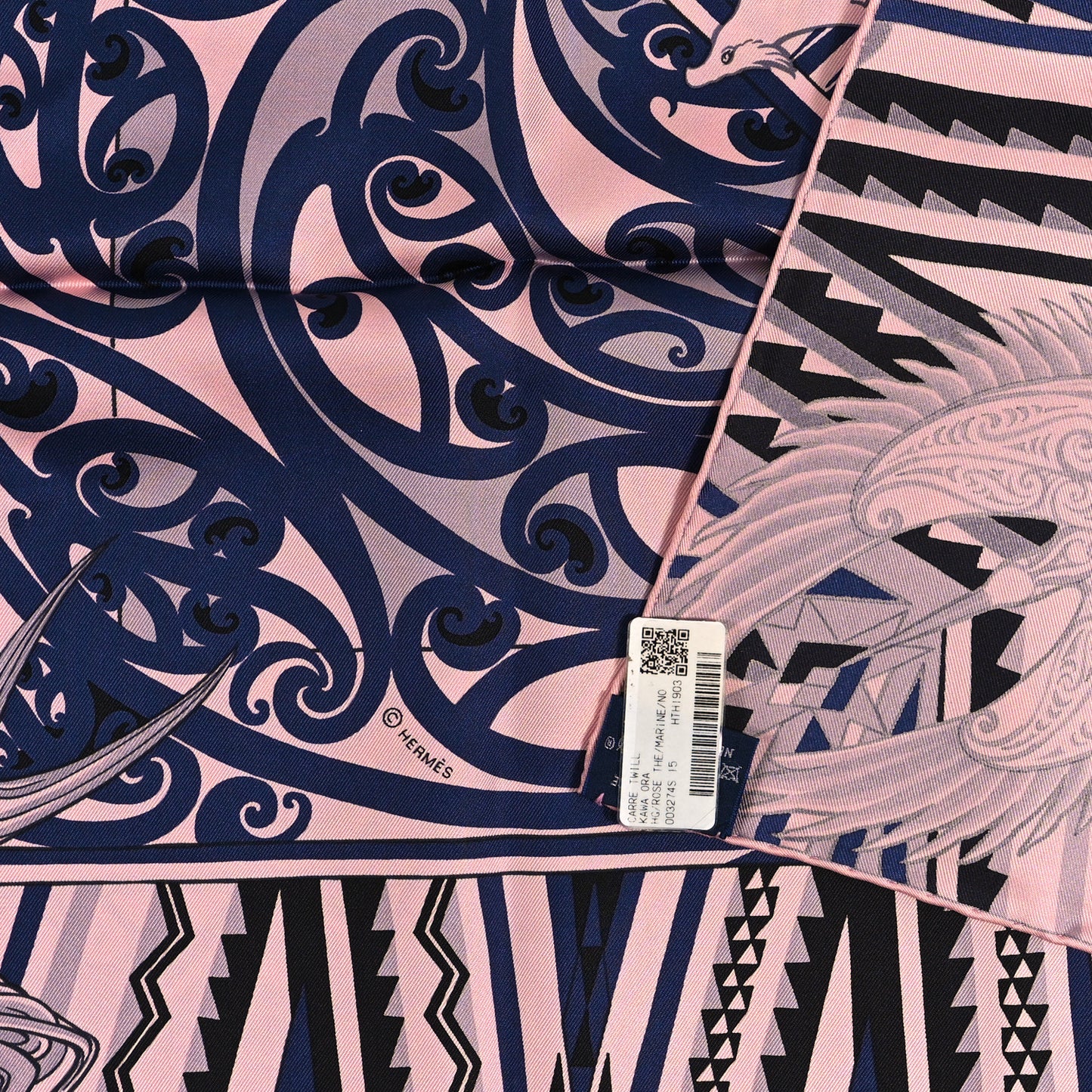 Silk Kawa Ora Scarf 90 Rose Thé Marine Black