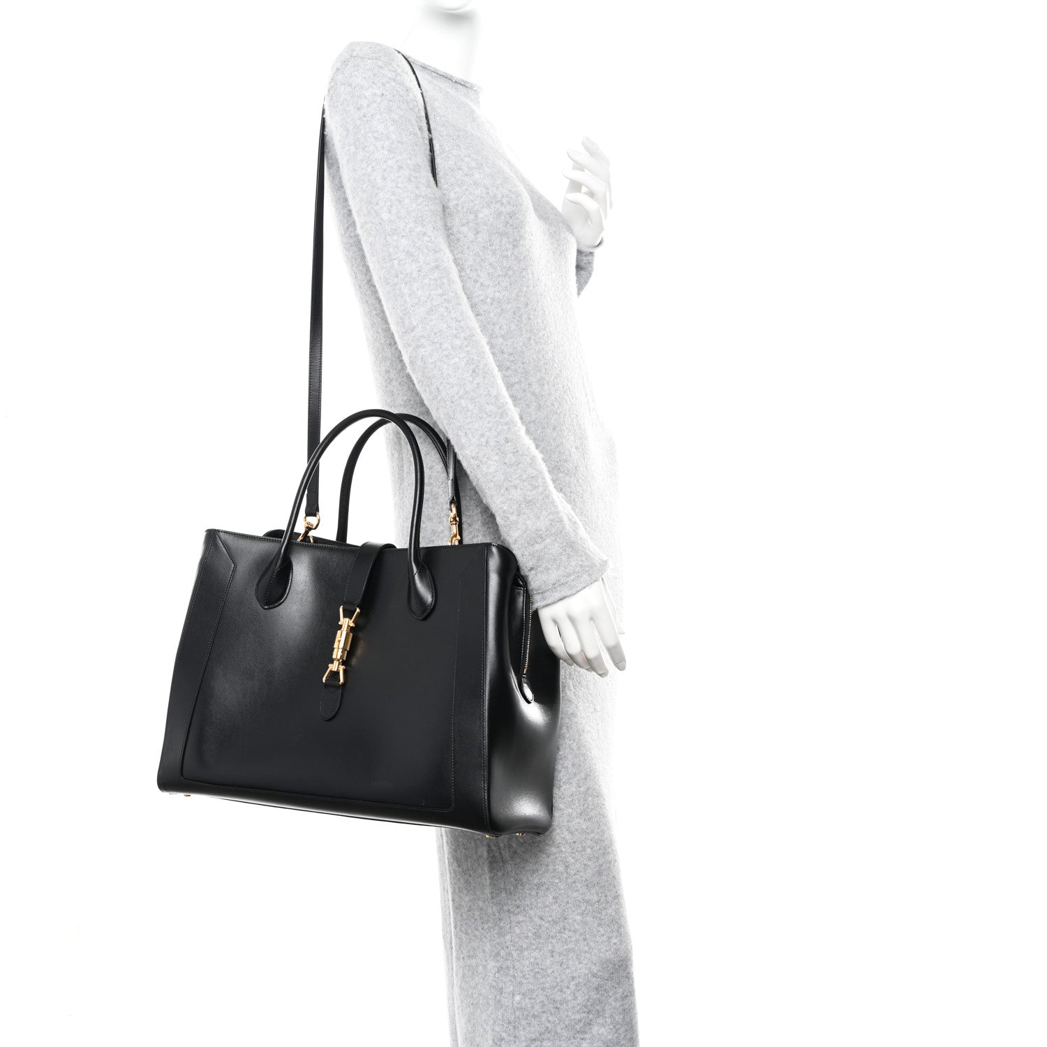 Gucci Boarded Plutone Calfskin Large Jackie 1961 Tote Black 2 of 10