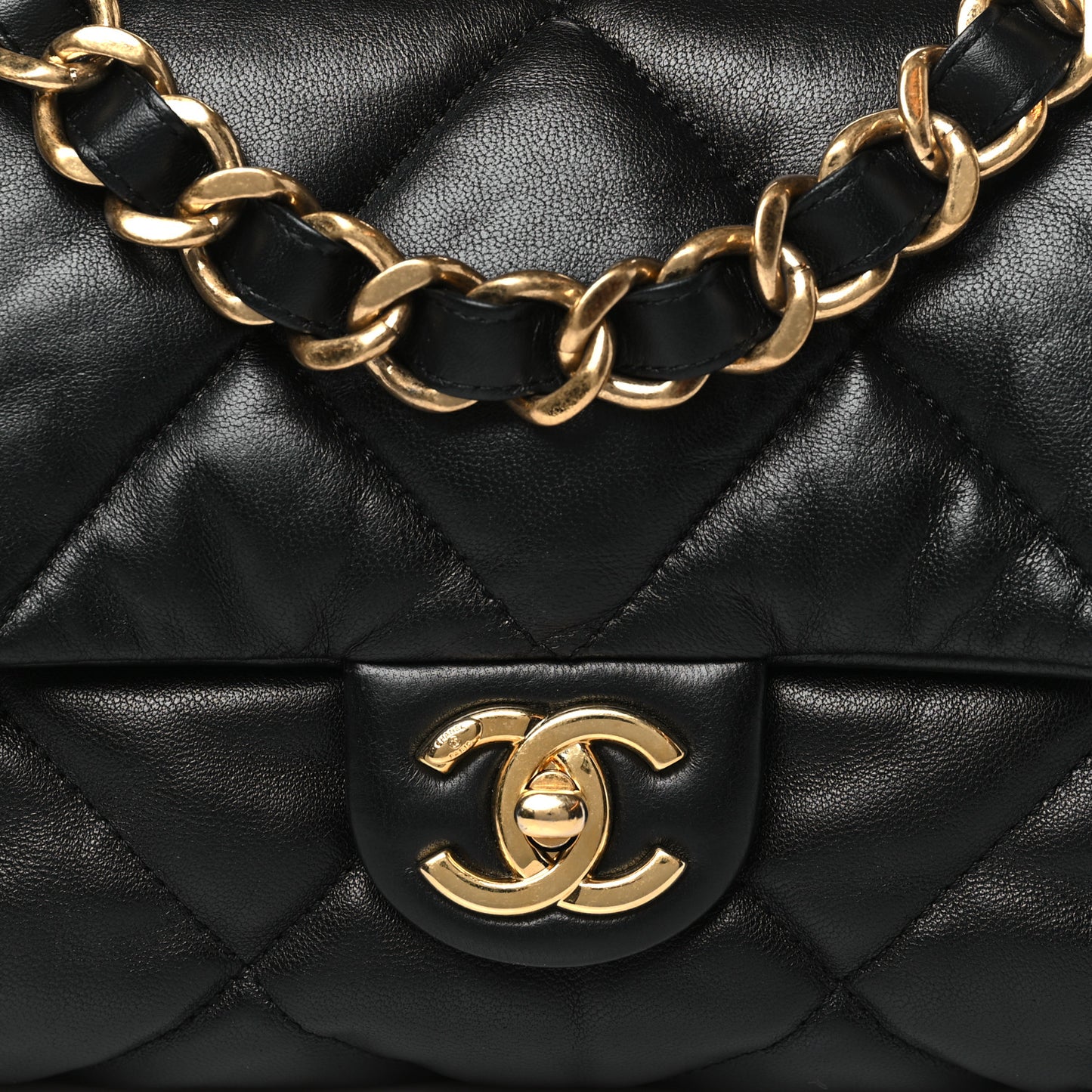 Lambskin Quilted Small Chain Top Handle Flap Black